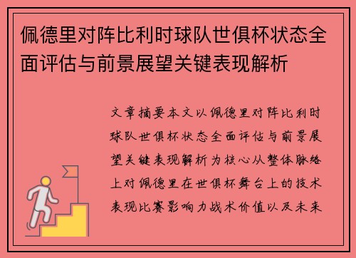 佩德里对阵比利时球队世俱杯状态全面评估与前景展望关键表现解析